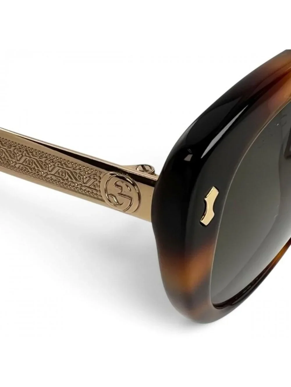Gucci Sunglasses Interlocking G Acetate Metal Brown Gold Eyewear